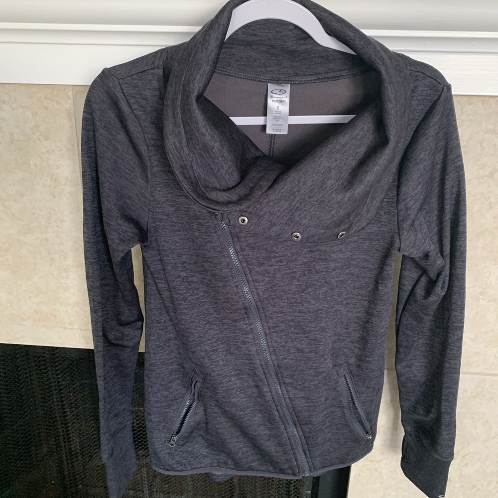 Champion Size S Duo Dry Gray Cross Zip Long Sleeve Thumbhole Jacket